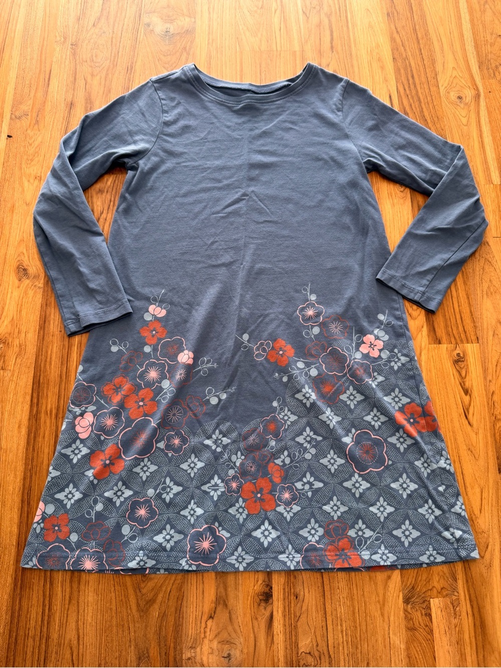 Tea Collection Dress Girls Size 10 Grey/Blue with Flowers